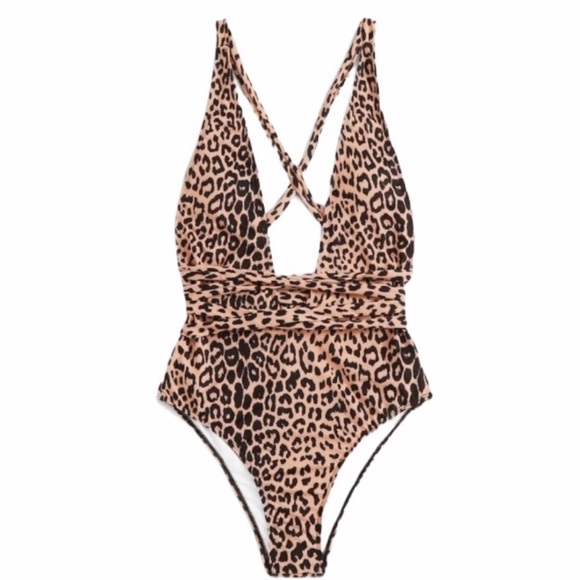 Leopard print halter monokini swimsuit size 8 - Picture 1 of 12